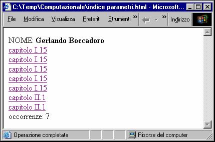 output html con indici di navigazione prodotto dal foglio di stile XSLT